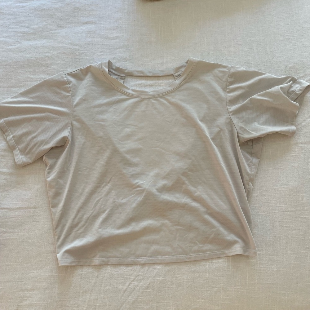 Fabletics White Shirt, Open Back White Cropped - image 2